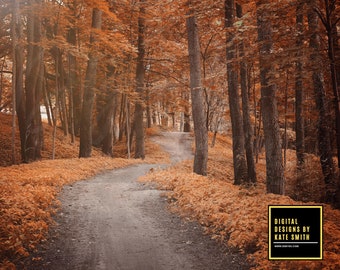 Autumn Lane Digital Backdrop / Background, High Resolution, Instant Download.