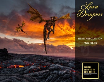 Lava Dragon Overlays, Separate PNG Files, High Resolution, Instant Download, CUOK.