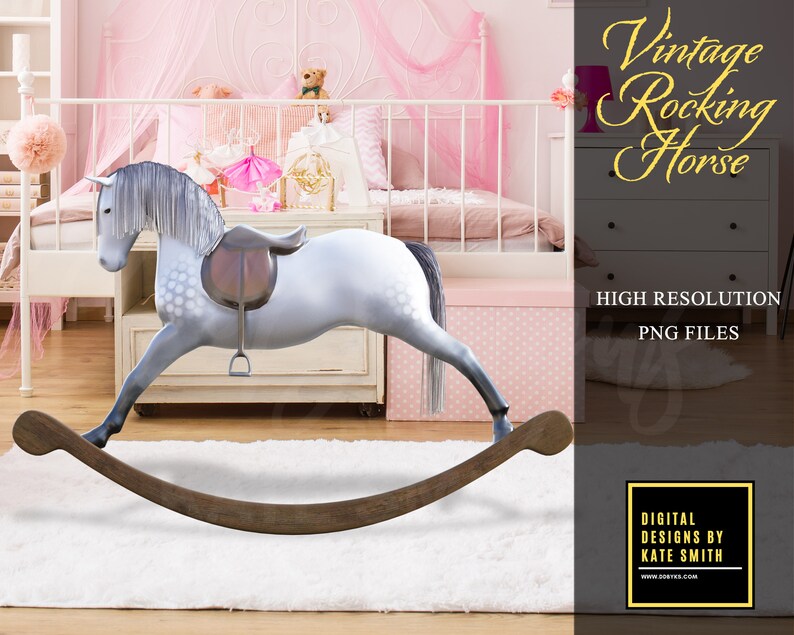Instant Download. Separate PNG Files High Resolution 2 Vintage Rocking Horse Overlays
