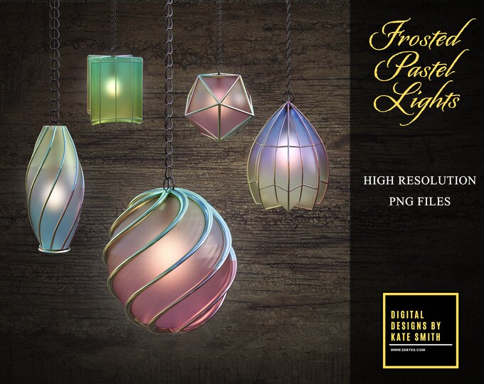 Frosted Pastel Hanging Lights Overlays, Separate Png Files, High Resolution, Instant Download, Buy 3 get 1 free, CUOK.