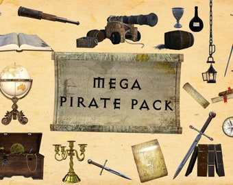 MEGA Pirate Pack, 51 Separate PNG Files, High Resolution, Instant Download, Buy 3 get 1 free, CUOK.