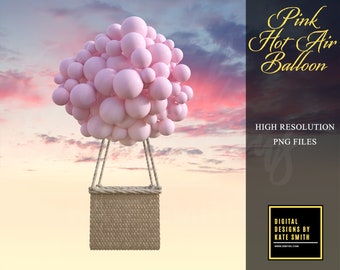 Pink Hot Air Balloon Prop, High Resolution Png File, Instant Download, CUOK. Buy 3 get 1 FREE!