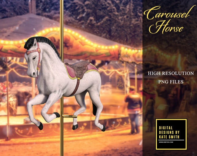 2 x Carousel Horse Overlays, Separate PNG Files, High Reolution, Instant Download. CUOK.