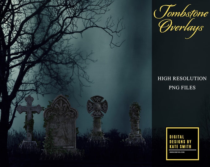 Tombstone Overlays, Separate PNG Files, High Resolution, Instant Download, Buy 3 get 1 free, CUOK.