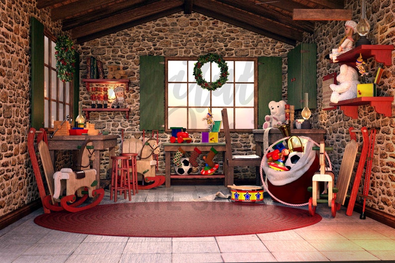Santa's Workshop Digital Backdrop / Background High - Etsy