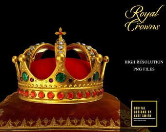 Crown Overlays, Separate PNG Files with Transparent Backing,  High Resolution Files, Instant Download.