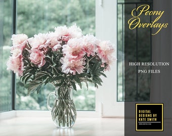 Peony Overlays Separate PNG Files, High Resolution, Instant Download, CUOK.