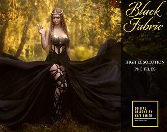 Black Flying Fabric Overlays, Separate PNG Files, High Resolution, Instant Download. Buy 3 get 1 free.