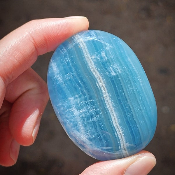 Cabochon di calcite fasciato blu- "Blue Onyx"- Lemurian Aquatine Calcite - Spedizione gratuita