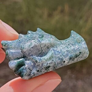 Small Baby Moss Agate Dragon Head Carving- Free Shipping