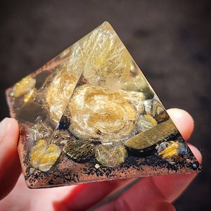 Golden Rutilated Quartz Orgonite Pyramid