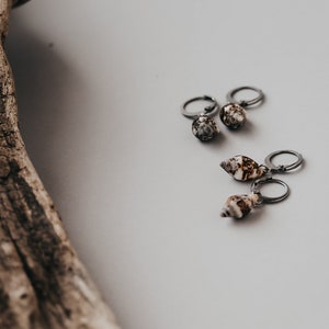 Seashell Tiny Hoops, Silver Ear Huggies, Sea Jewelry, Raw Shell Mini Dangles, Dainty Minimal Jewelry, Ocean Inspired Stackable Earrings