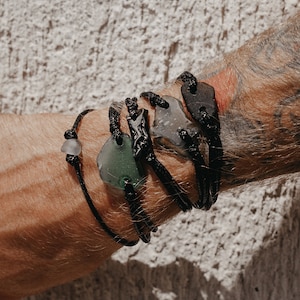 Heren zeeglaskoordarmband, surferarmband, stapelbare unisex armbanden, verstelbare touwarmbanden, minimale strandsieraden, door de natuur geïnspireerd