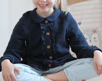 Girl Button-down Blouse with Peter Pan Collar – Long or Short Sleeves or Sleeveless – Pattern PDF Sewing Pattern