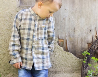 Baby and Boy Shirt PDF Sewing Pattern – with Band Collar – Grandad Collar – Long or Short Sleeves – Instant download