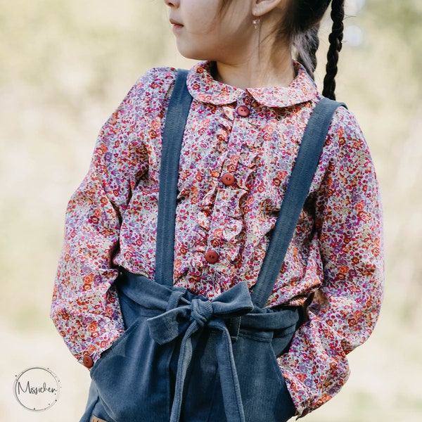 Baby and Girl Button-down Blouse with Peter Pan Collar – Long or Short Sleeves or Sleeveless – Pattern PDF Sewing Pattern