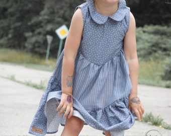 Baby and Girl Dress Pattern PDF Sewing Pattern – Instant download – Peter Pan Collar and Shoulder Frill — Top or Dress option