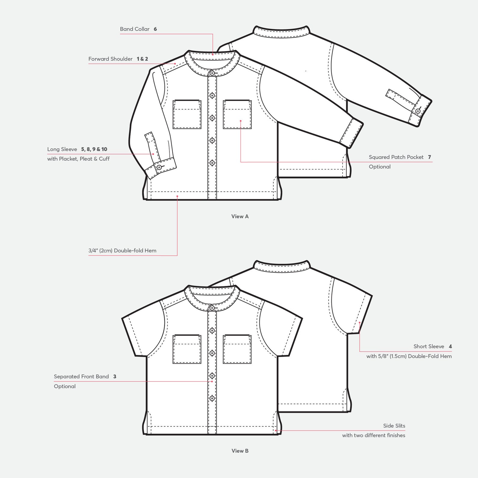 Baby Shirt with Band Collar Grandad Collar Pattern PDF | Etsy