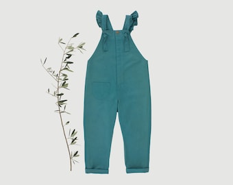 Girl Dungarees Sewing Pattern – with optional concealed fly and ruffles on the strap