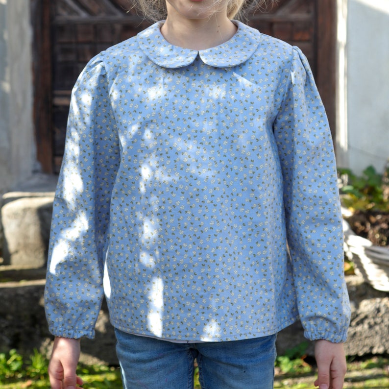 Girls Blouse PDF Sewing Pattern Peter Pan Collar Puff Sleeves Instant download image 4