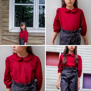 Girls Blouse PDF Sewing Pattern Peter Pan Collar Puff Sleeves Instant download image 7