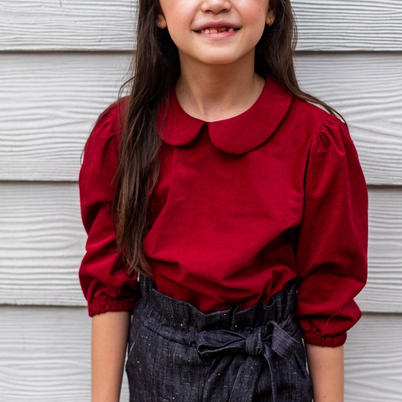 Girls Blouse PDF Sewing Pattern Peter Pan Collar Puff Sleeves Instant download image 6