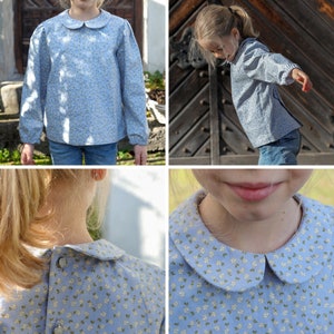 Girls Blouse PDF Sewing Pattern Peter Pan Collar Puff Sleeves Instant download image 5