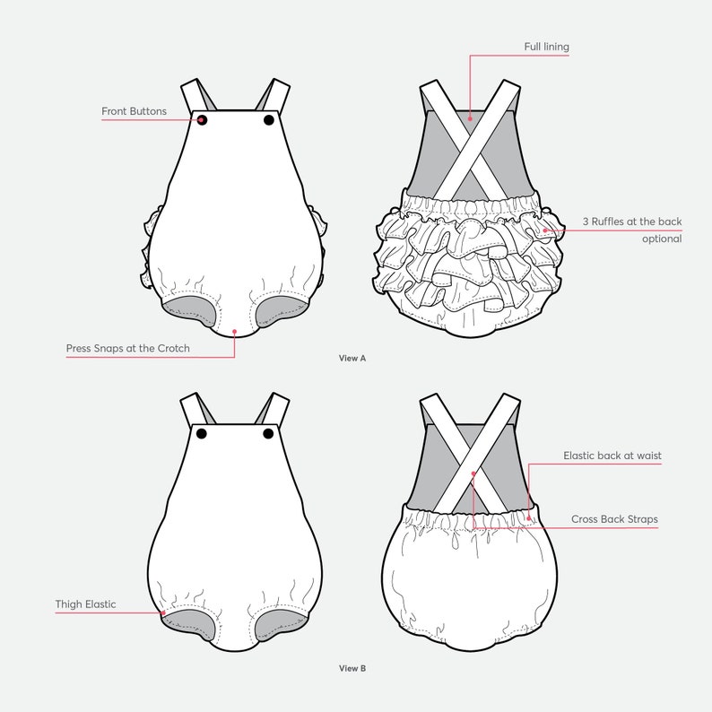 Baby Romper PDF Sewing Pattern Instant download Cross Back Straps image 7