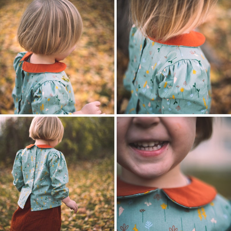 Baby Blouse PDF Sewing Pattern Instant download Peter Pan Collar Blouse with Puff Sleeves image 4
