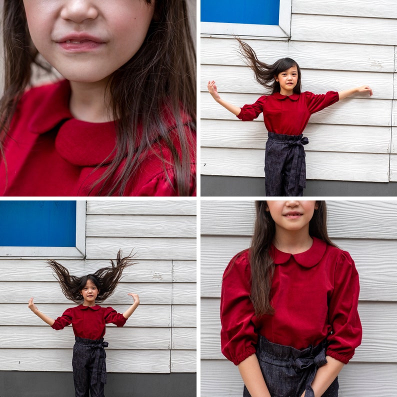 Girls Blouse PDF Sewing Pattern Peter Pan Collar Puff Sleeves Instant download image 3