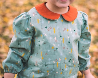 Baby Peter Pan Collar Blouse with Puff Sleeves – Pattern PDF Sewing Pattern – Instant download – Optional Collar