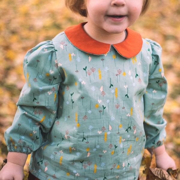 Baby Peter Pan Collar Blouse with Puff Sleeves – Pattern PDF Sewing Pattern – Instant download – Optional Collar