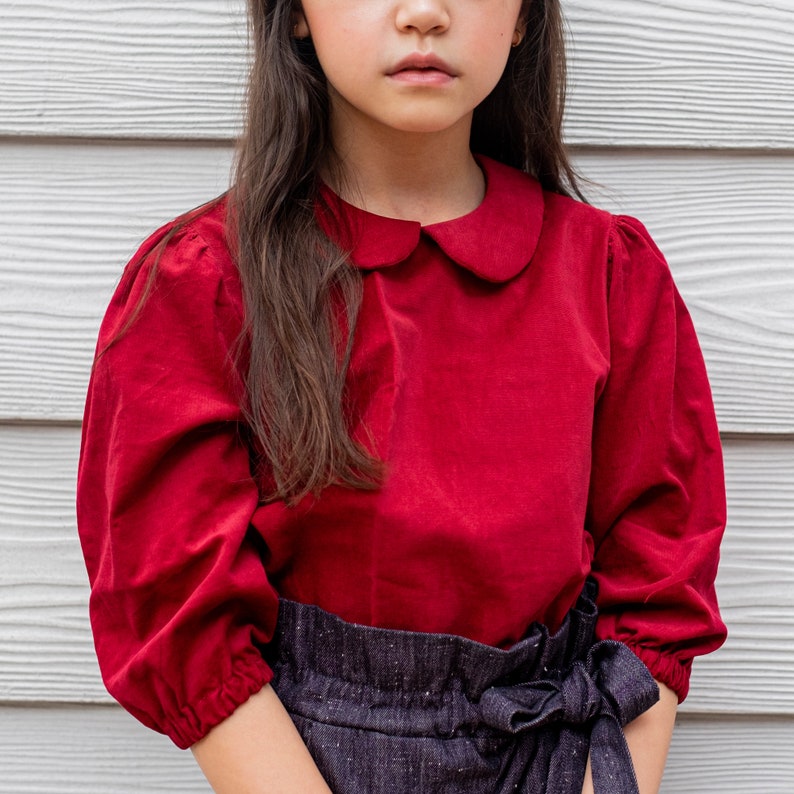 Girls Blouse PDF Sewing Pattern Peter Pan Collar Puff Sleeves Instant download image 2