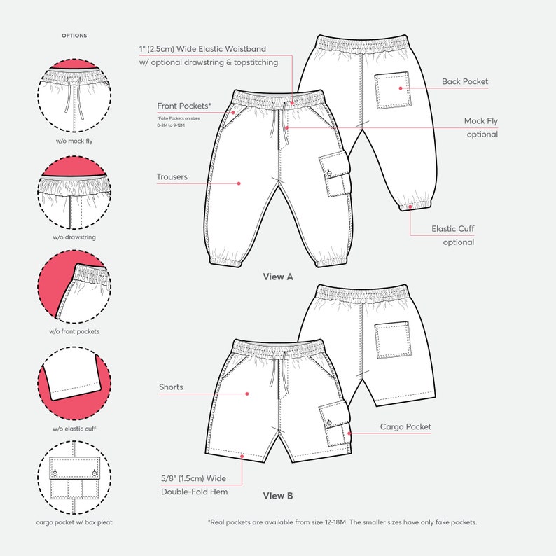 Baby Pants PDF Sewing Pattern with Cargo Pocket and drawstring Shorts Option image 4