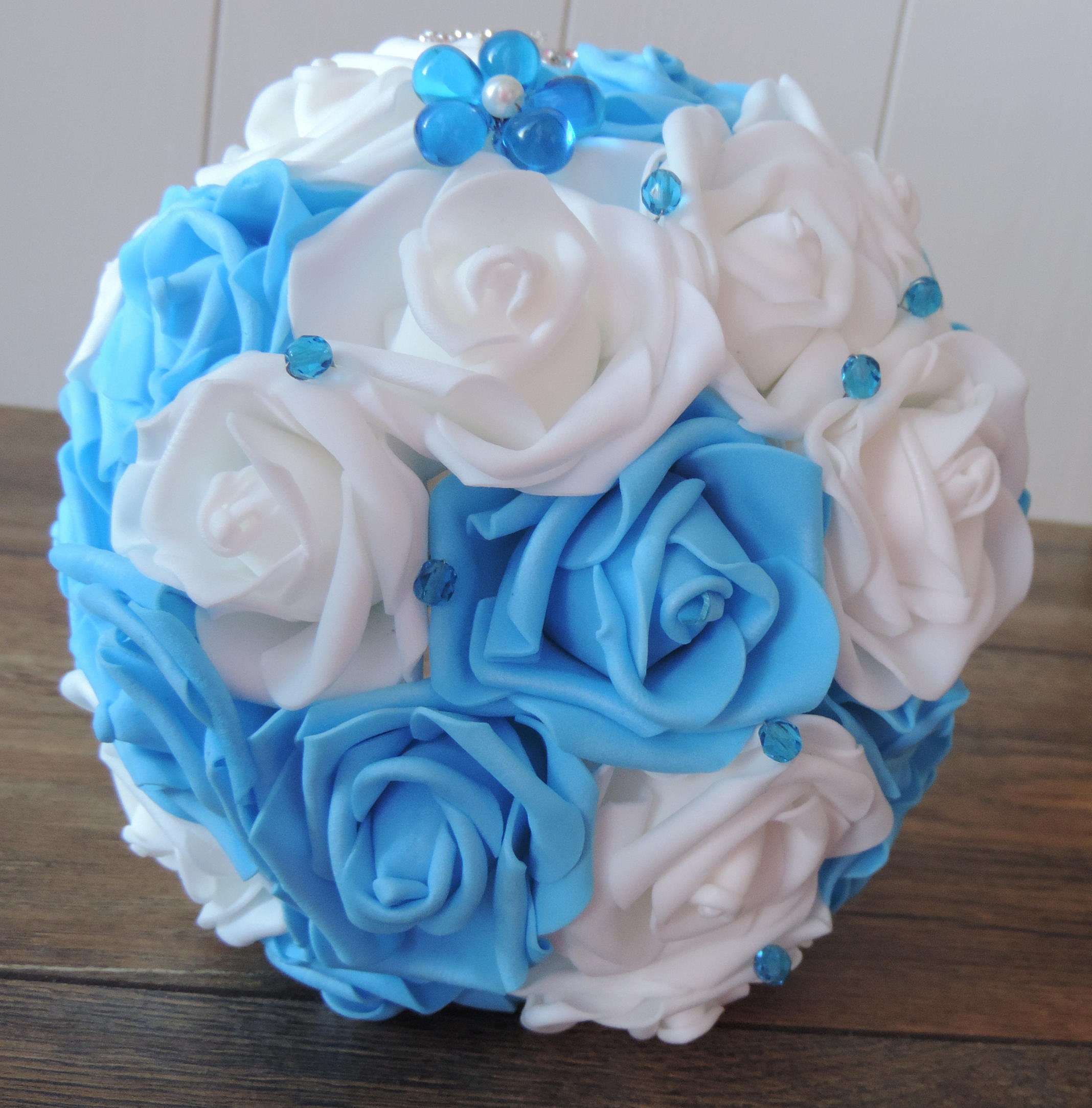 Foam Roses Wedding Bouquet Blue and White Wedding Flowers Etsy