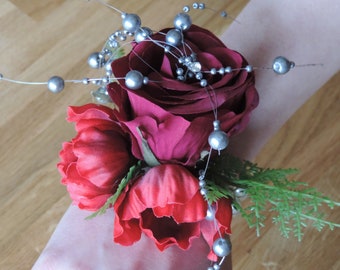 Artificial Wrist Corsage, Rose Wrist Corsage, Prom Wrist Corsage, Red Wrist Corsage, Burgundy Rose Wrist Corsage, Anenome Wrist Corsage