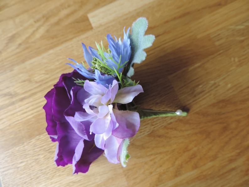 Purple Buttonhole Wedding Buttonhole Purple Wedding Flowers Artificial flowers Grooms Buttonhole Lisianthus Buttonhole Ladies Corsage