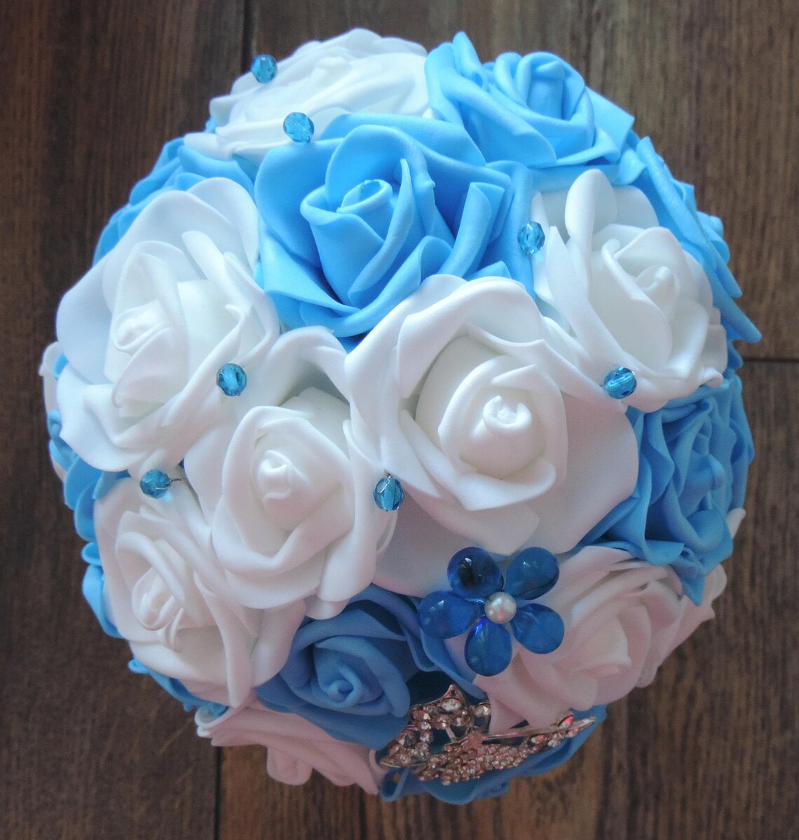 Foam Roses Wedding Bouquet Blue and White Wedding Flowers Etsy