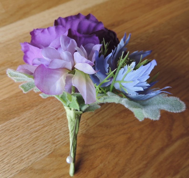 Purple Buttonhole Wedding Buttonhole Purple Wedding Flowers Artificial flowers Grooms Buttonhole Lisianthus Buttonhole Ladies Corsage