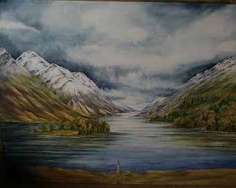 Scottish Highlands Mountain Scene, Glenfinnan, Lochaber,Loch Shiel