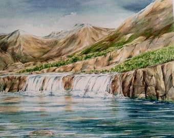 Pintura da Escócia, Ilha de Skye, The Fairy Pools. Pintura original de Norma Robinson
