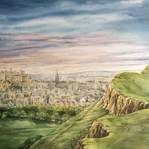 Edinburgh Castle, Sonnenuntergang von The Crags, Arthur&#39;s Sean, Edinburgh