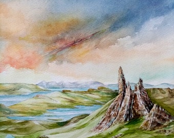Original Painting, Skye, Old Man of Storr, Watercolour  by Norma Robinson