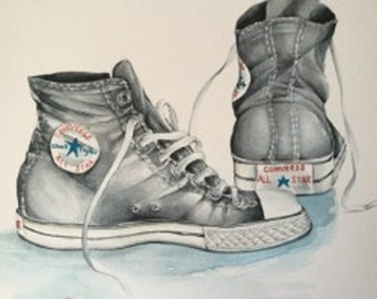 Original Painting, Converse High Top Chuck Taylor Baseball Boots - in Black