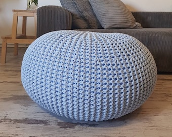 Knitted Pouf - colours, Light Blue, Seat, Crochet Pouf, ottoman, footstool nursery footstool