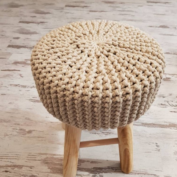 Gestrickte Ersatzhocker Hülle, Spare Pouf Bezug - Farben, Caramel, Sitz, Häkeltasche, Hockerbezug, Fußhocker