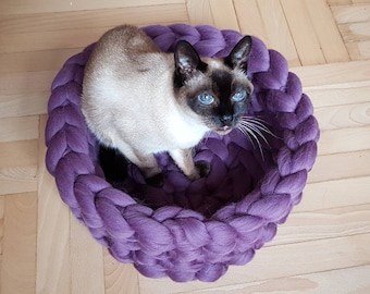 Chunky cat bed Merino wool Cat cave, Cat house Chunky Cat house Cat furniture Knitted pet bed Pet round Bed Cat nest Chunky cat basket
