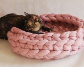 Cat bed Merino wool Cat cave, Cat house Chunky Cat house Cat furniture Knitted pet bed Pet round Bed Cat nest Chunky cat basket