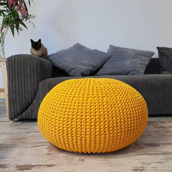 Pouf tricoté, couleurs, ottoman au crochet, salle de pépinière, tabouret de pied