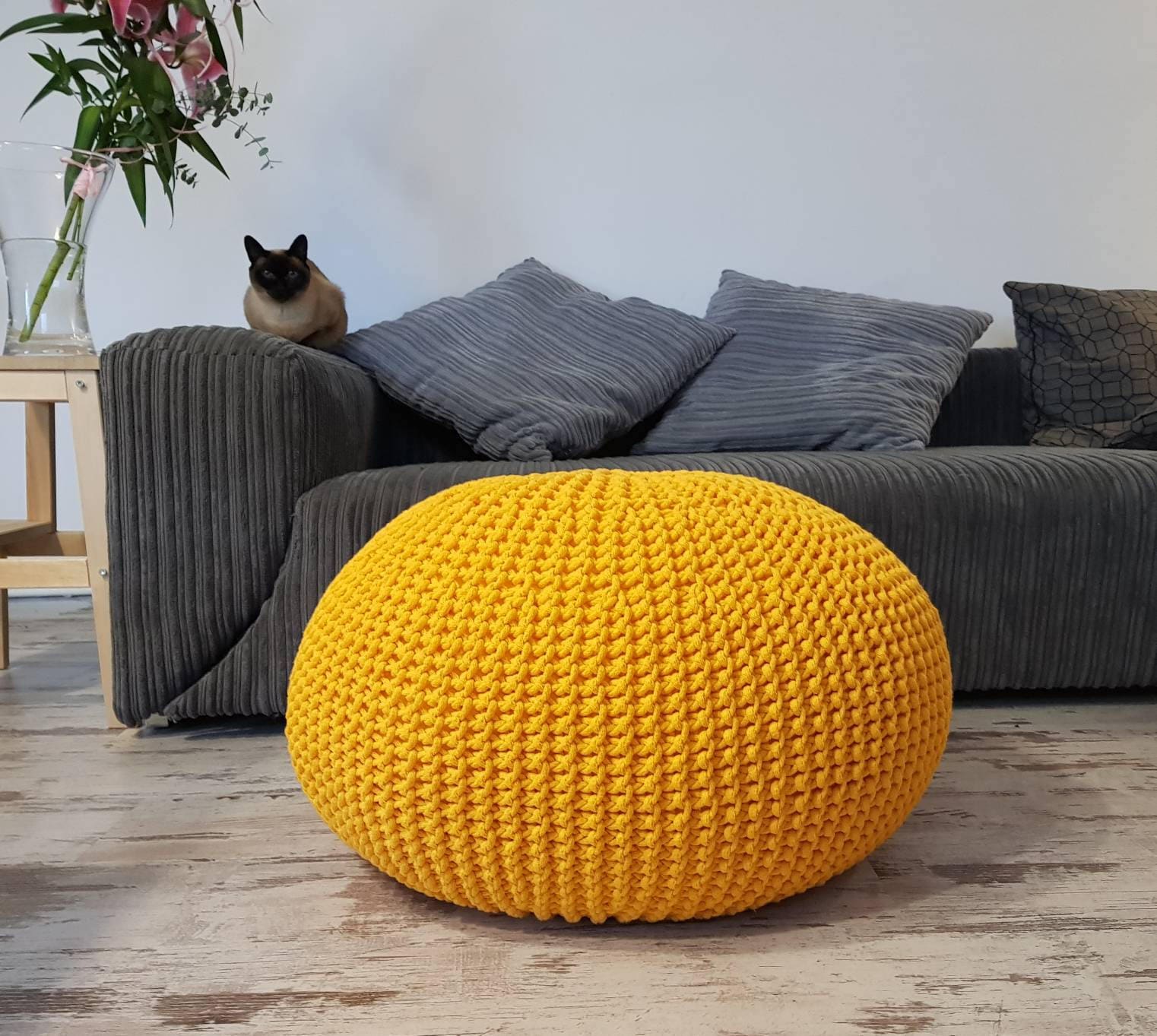 Pouf Tricoté Fait à La Main, Pouf Ottoman, Rond, Pouf Au Crochet Chaise Pouf, Tabouret de Pied, Pied